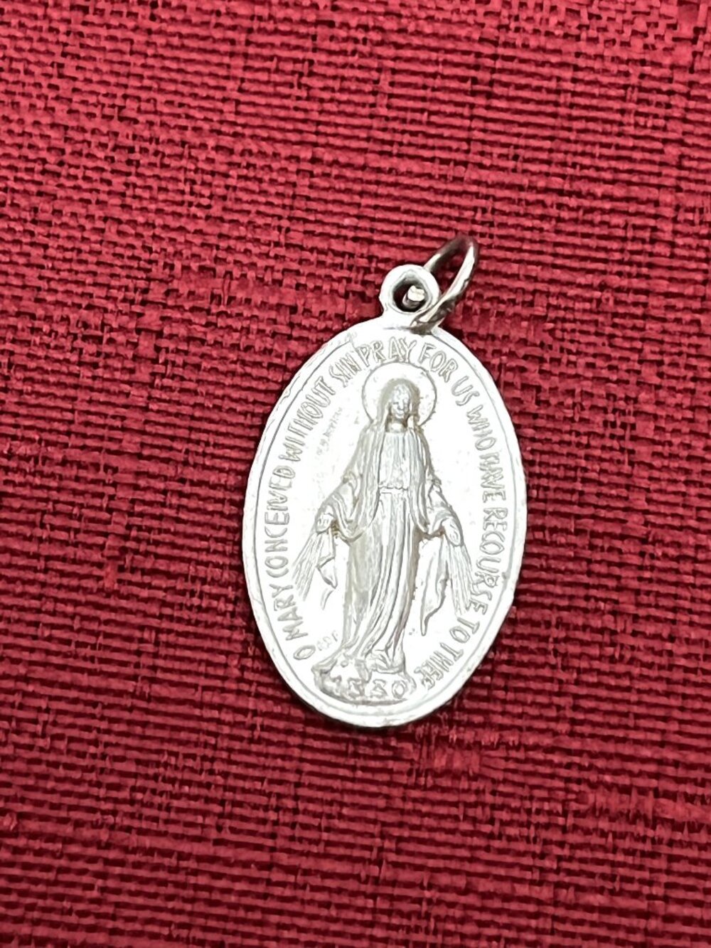 Vintage Miraculous Virgin Mary Catholic Signed Italy Silver Tone Pendant